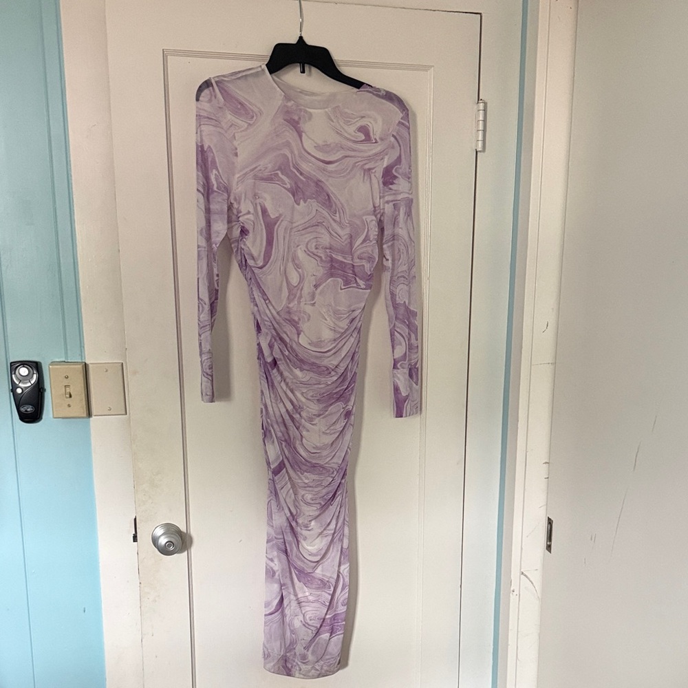 Ganni Lavender Swirl Long Sleeve Dress